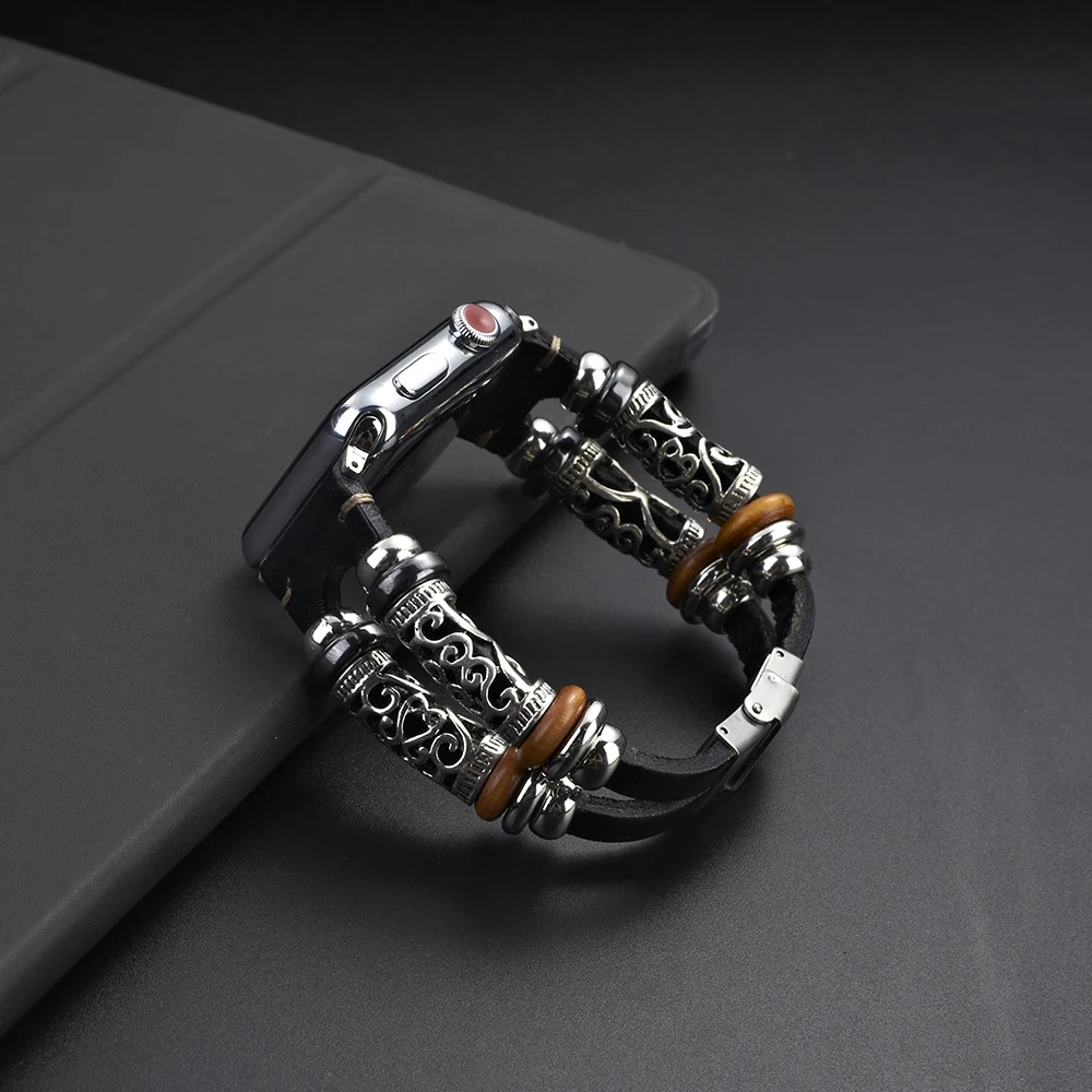 Ремешок UEBN из натуральной кожи для Apple watch series 5 в стиле ретро двойной Круглый