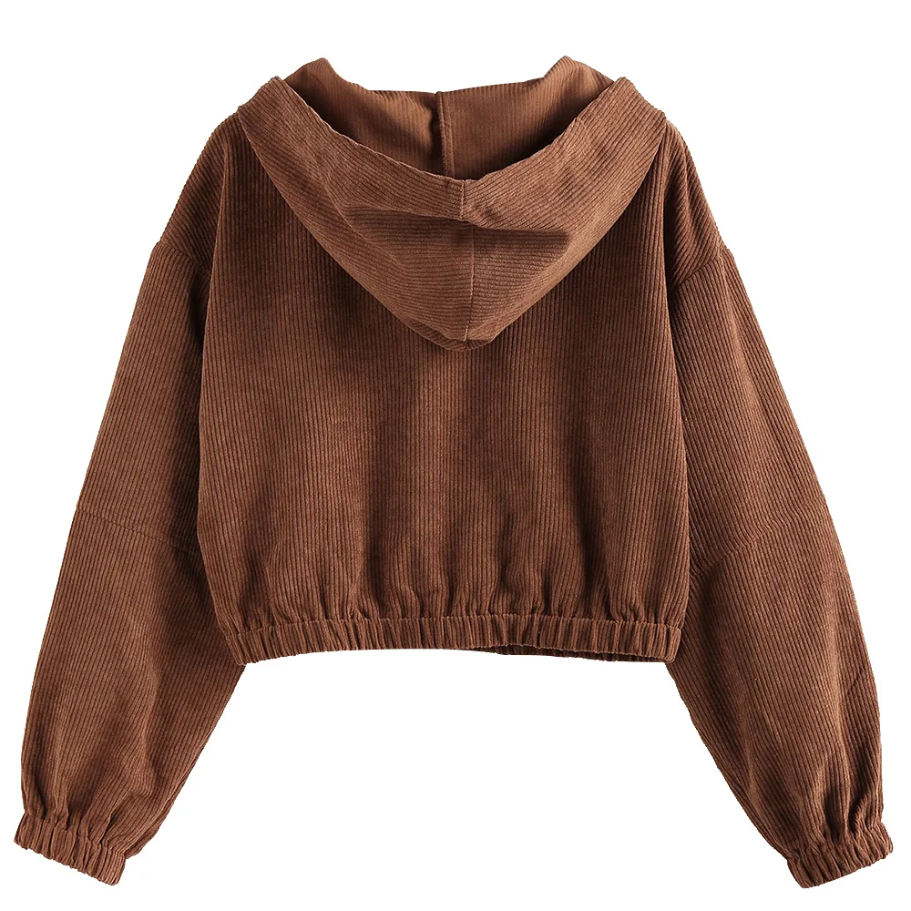 \ &quotZAFUL Женская Вельветовая короткая пальто заниженной линией плеч толстовка с