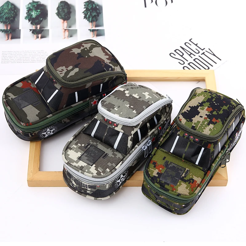 Камуфляжный чехол для мальчиков с машинками и карандашами школьные