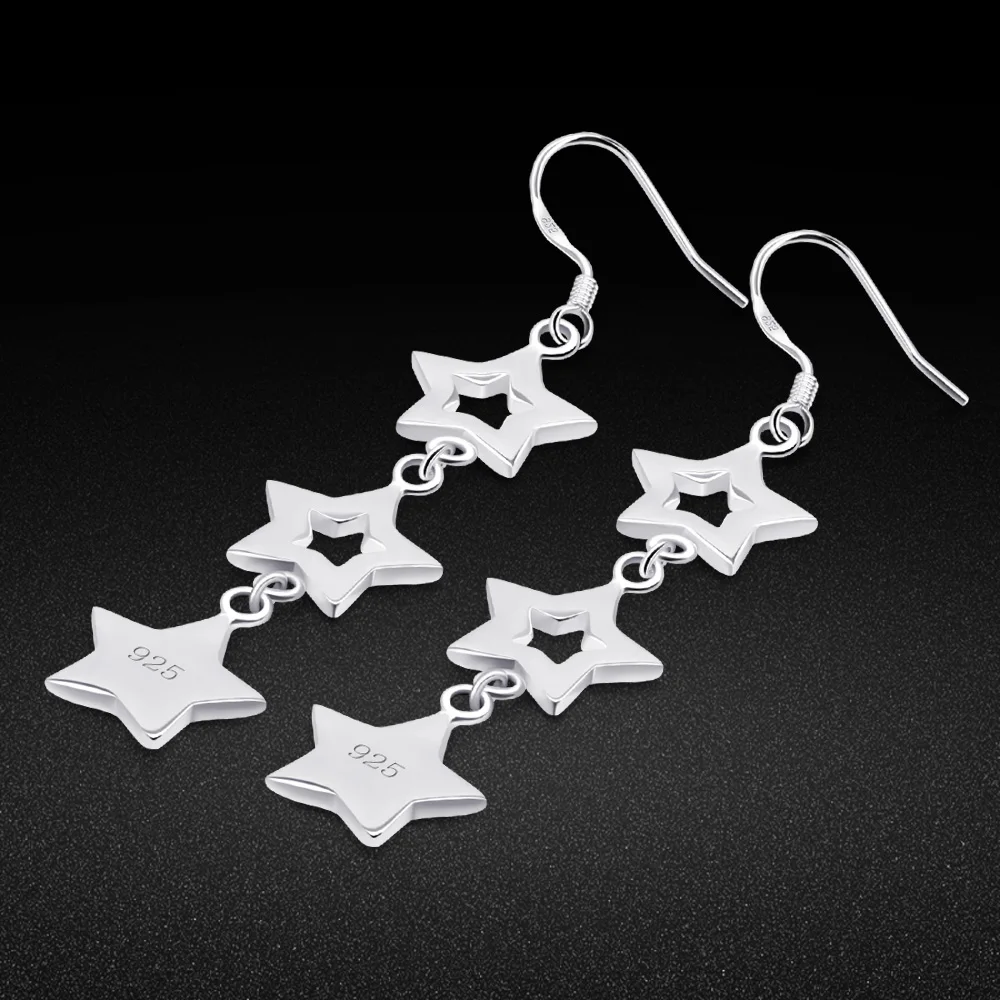

Romantic Valentine's Day Gift 925 Sterling Silver Earrings Star Pendant Design Solid Silver Earrings Women's Fashion Jewelry