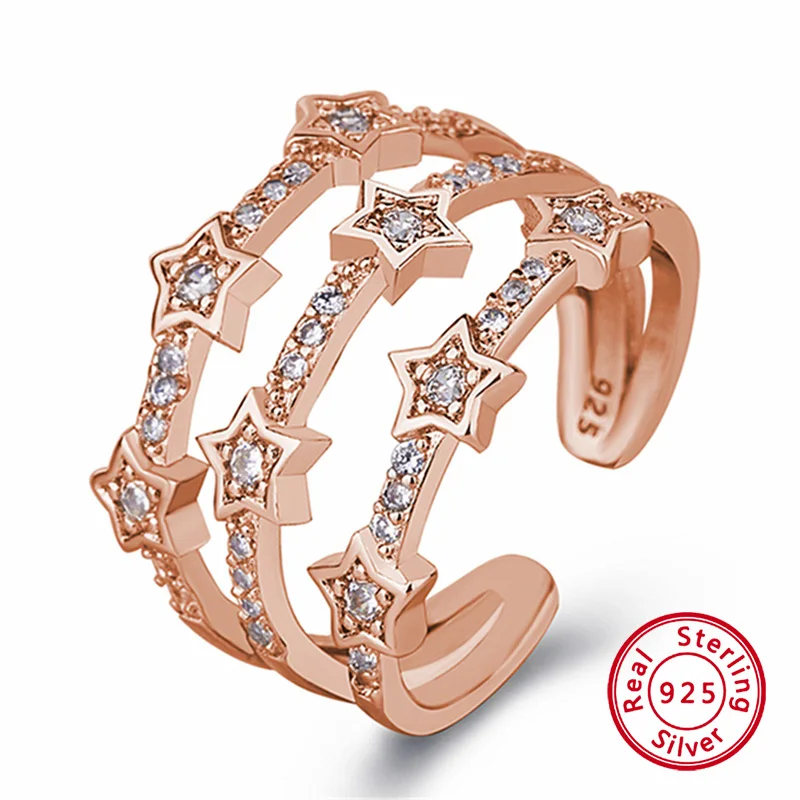 

Hight Quality Fashion Adjuestable Size Elegant Star 925 Silver Finger Ring Charm Jewelry for Women Gifts