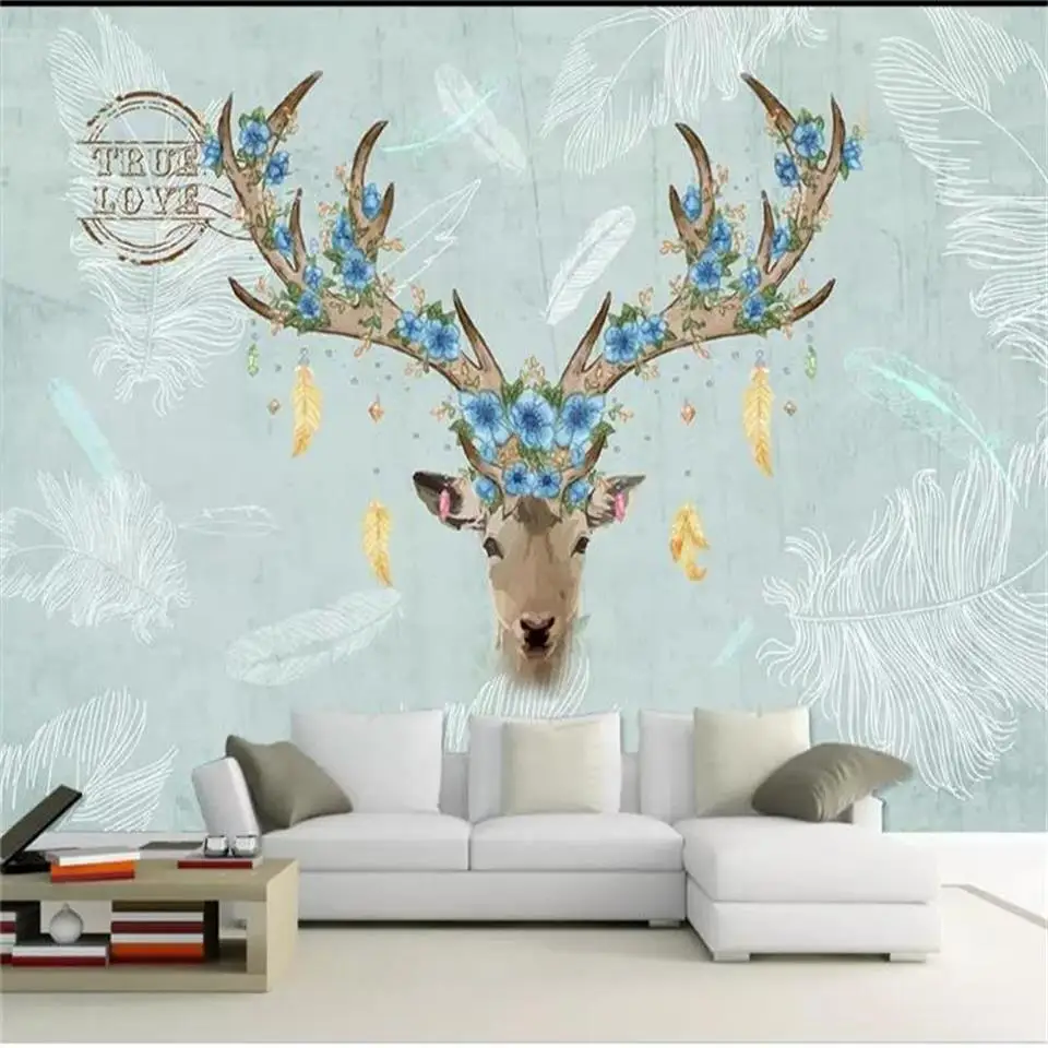 

Пользовательские 3D фото обои роспись комната диван ТВ фон роспись гостиная кровать комната ручная роспись голова оленя 3d картина обои