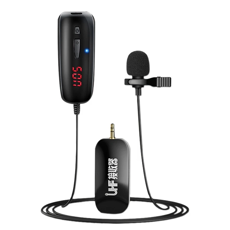 

Lavalier Lapel Microphone,UHF Omnidirectional Recording Mic with Clip-On, Beltpack Transmitter for Interview Etc.