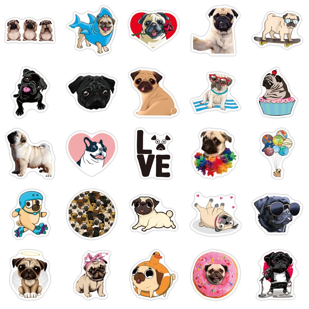 

50pcs Lovely Bulldog Waterproof Sticker For Luggage Car Guaitar Skateboard Phone Laptop Stickers Kid Decal Toy