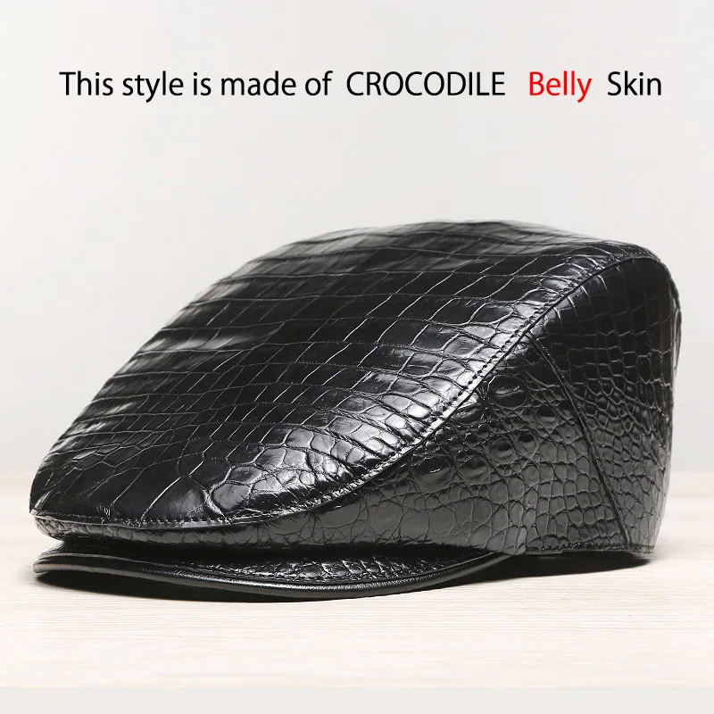 

McParko Authentic Crocodile Beret Hat Men Cap Genuine Leather Winter Hat Peaky Blinder Croco Men Berets Luxury Brand Style Black