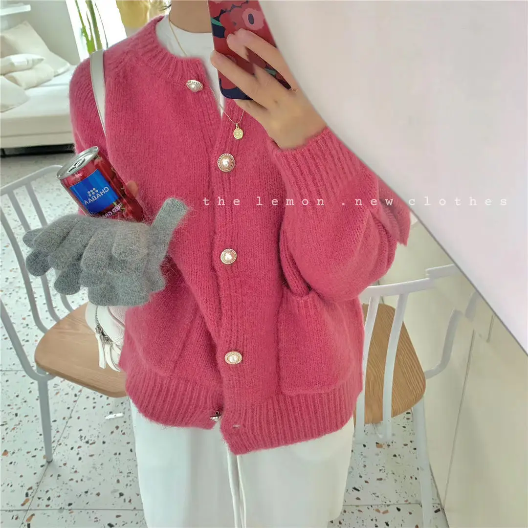 

2021 Autumn Women Knitted Sweaters Vintage Buttons Solid Short Cardigan Casual Long Sleeve O Neck Jumper Korean Outwear Top Q762