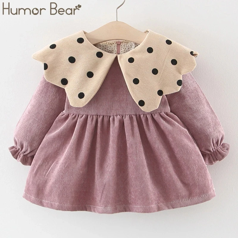 Humor Bear Winter Baby Girl Long Sleeve Dress Plus Velvet Children's Color Polka Dot Velvet Babies Dress Infant Christmas Dress