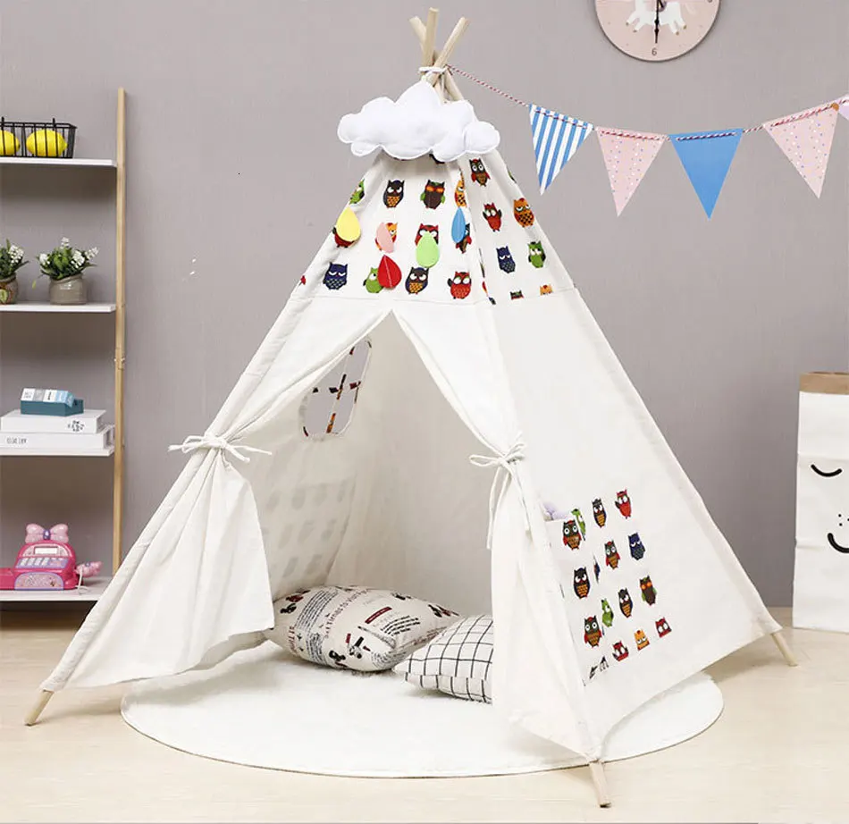 Портативная детская палатка Wigwam, хлопковый брезентовый домик Tipi, детская палатка для девочек, игровой домик, игровой домик, индийский треугольный тент, декор для комнаты