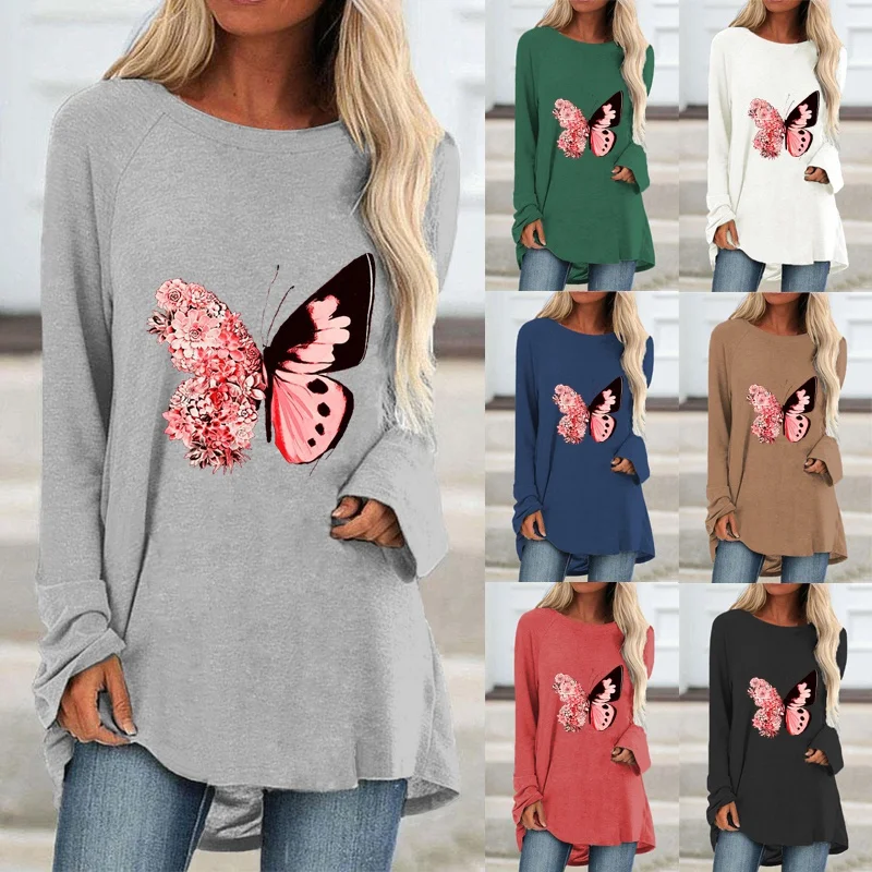 

Fashion Plus Size Women Autumn Long Sleeved Loose Round Neck Print Sweatshirt Casual Tops & Blouses T Shirt