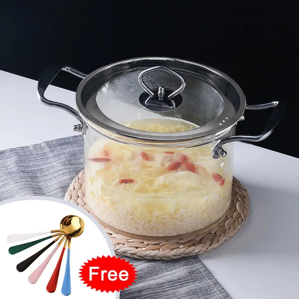 

Glass Cookware/Pots Set With Handle & Steam Hole Glass Saucepan With Cover For Kitchen 3.5L/5L Include Free Spoon