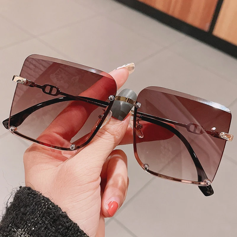 Очки солнцезащитные женские квадратные без оправы Модные Винтажные градиентные