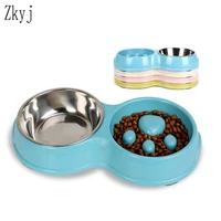 double pet bowls dog food water feeder stainless steel pet drinking dish feeder cat puppy feeding supplies small dog
