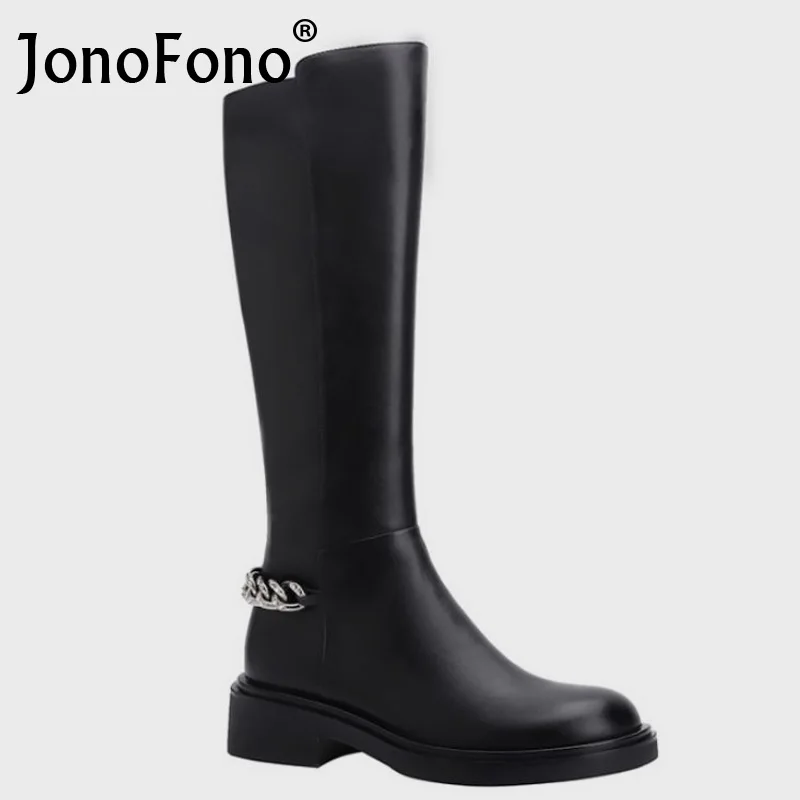 

Женские длинные сапоги из натуральной кожи с металлической цепочкой, Размеры 35-40