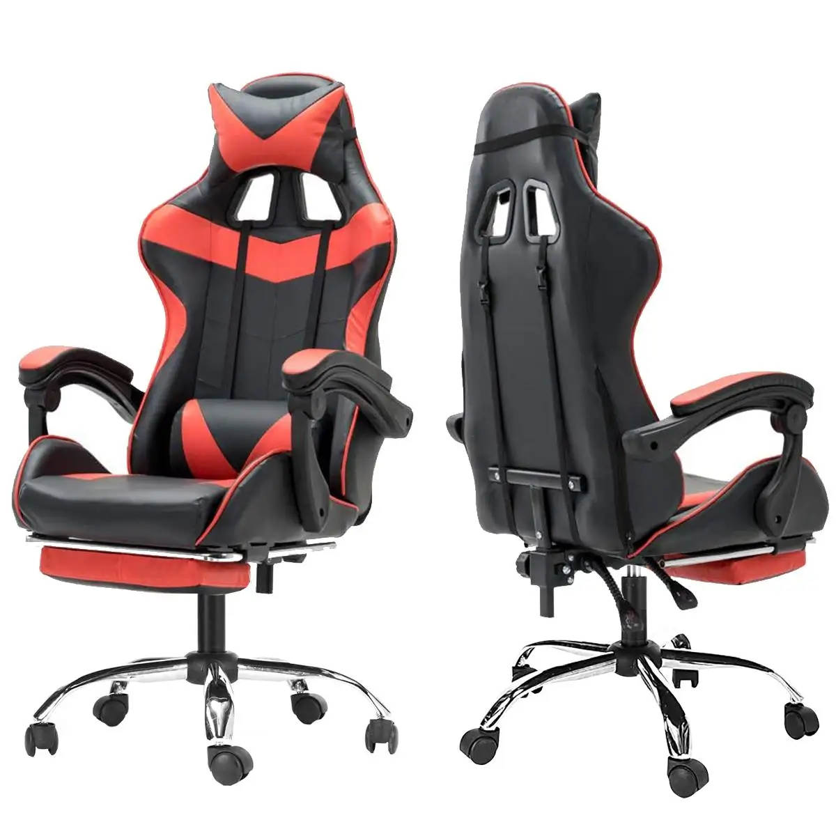 

Office Gaming Chair Ergonomic Computer Armchair with Footrest Swivel Lifting Lying Computer Seating Racing Chair PU Leather