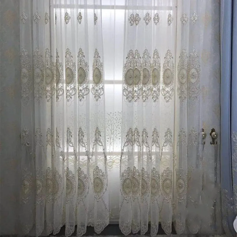 Роскошные европейские тюлевые занавески с вышивкой и бусинами для украшения
