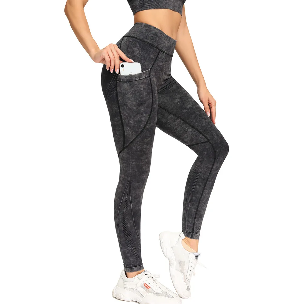 

Women Yoga Pants with Phone Pocket High Waist Solid Sports Leggings Athletic Long Tights Fitness Gym Running Workout Trousers