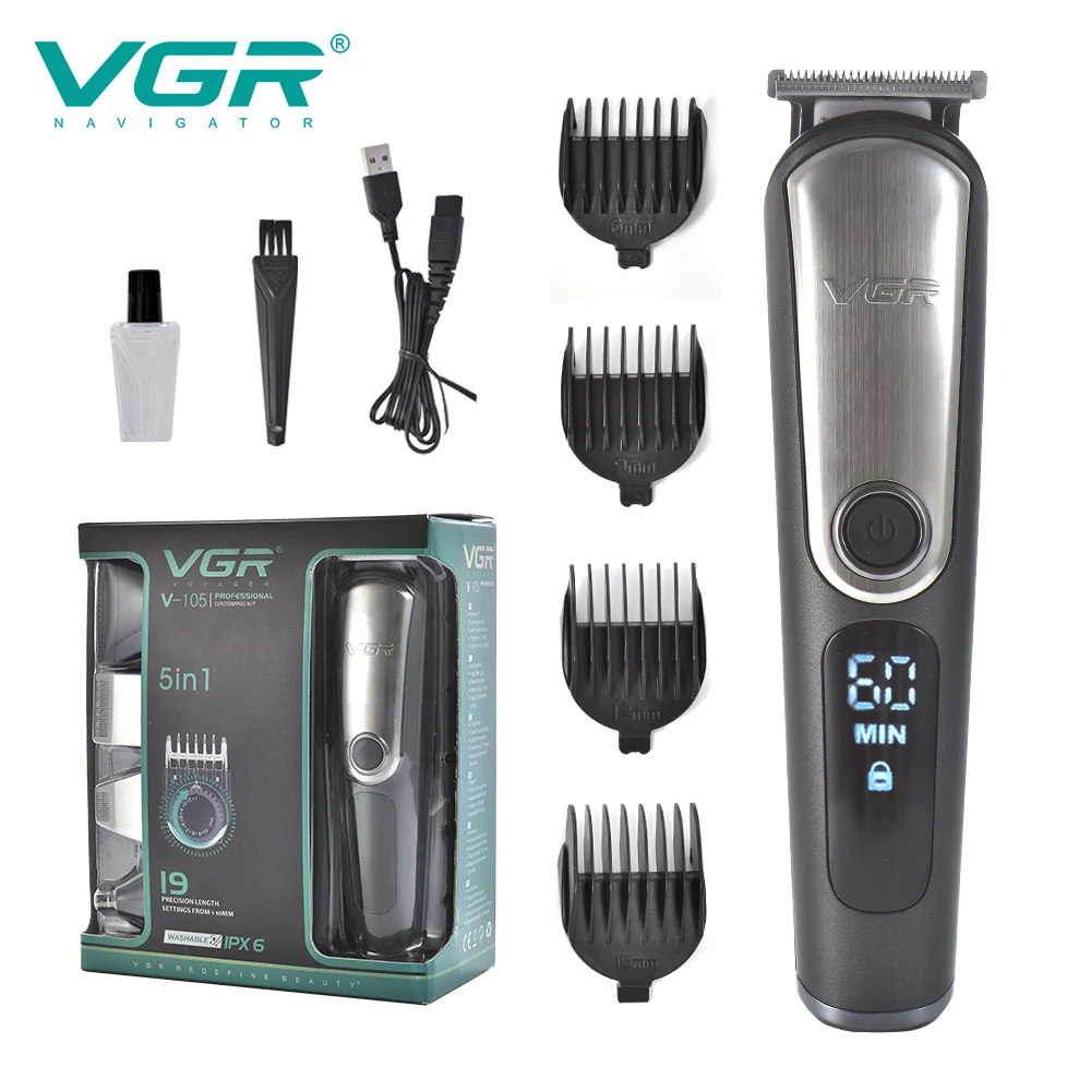 

VGR Hair Cutting Machine Professional Hair Clipper Nose Hair Trimmer For Men Razor 5in1 Multifunctional Barber Waterproof V-105