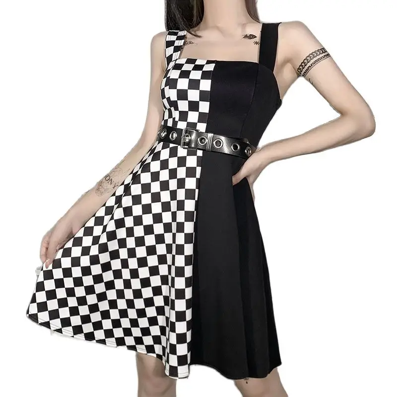 Женское клетчатое Бандажное мини-платье в стиле Харадзюку Y2K Осеннее сексуальное