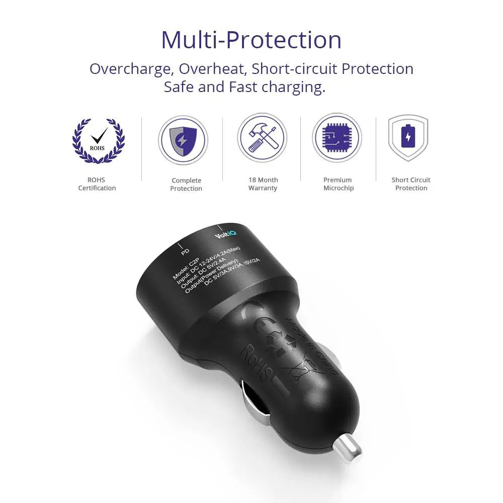 Tronsmart C2P изготовления 42вт USB-C 2-Порты и разъёмы автомобиля Зарядное устройство с Мощность доставки для Google Pixel/Pixel XL/MacBoo/iPad Pro