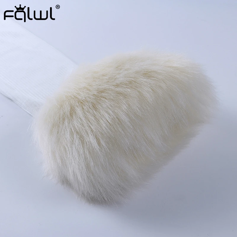 FQLWL Осень Зима Пушистый водолазка белый ребристый вязаный свитер женский джемпер