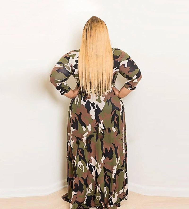 Модные камуфляжные повседневные платья размера плюс для женщин 4XL 5XL 6XL Boho Макси с