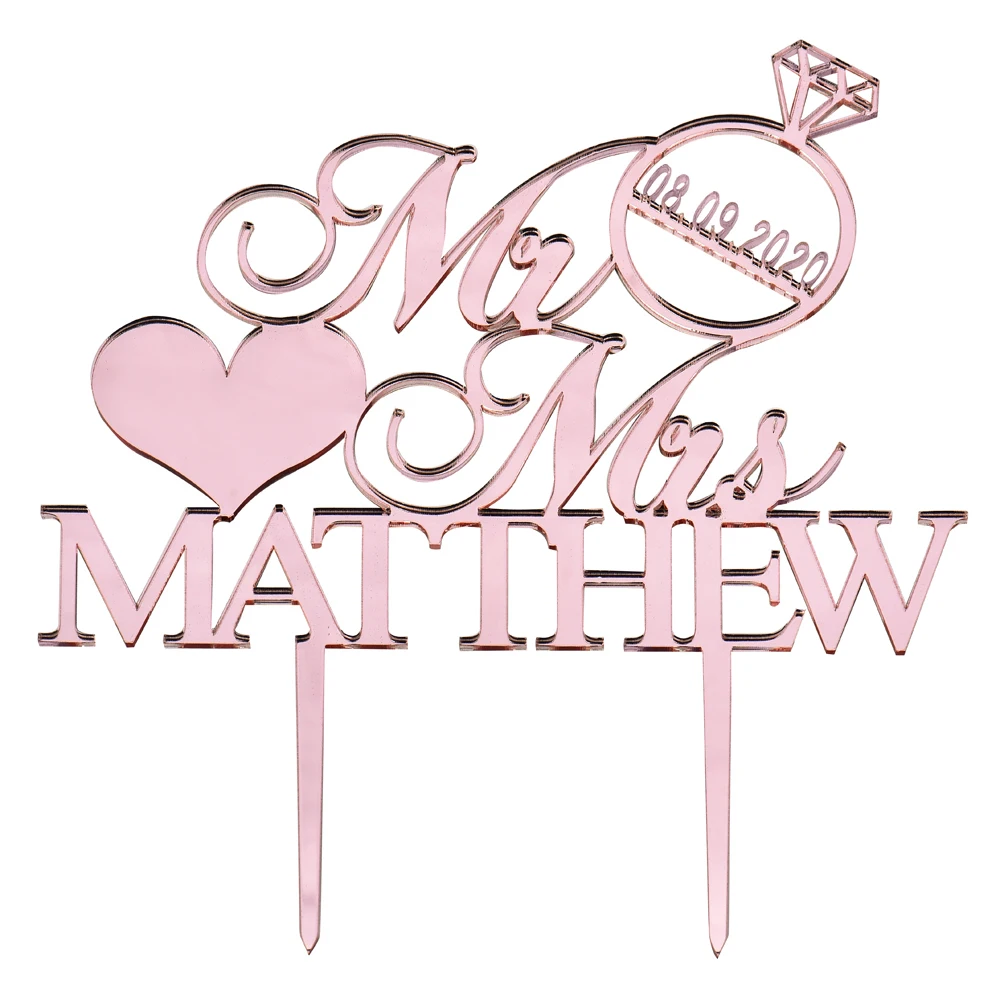 Персонализированные Выгравированные украшения для свадебного торта акриловые