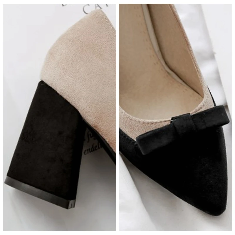 

ORCHA LISA Ladies Spring Autumn Elegant Pumps Pointed Toe 7cm Square Heels Slip on Bowtie Large size 30-48 Apricot Party C1805