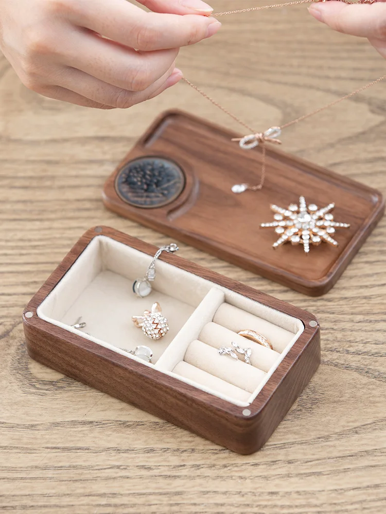 Jewelry Storage Box Earrings Earrings Necklace Ring Jewelry Box Walnut Travel Portable Solid Wood Jewelry Box