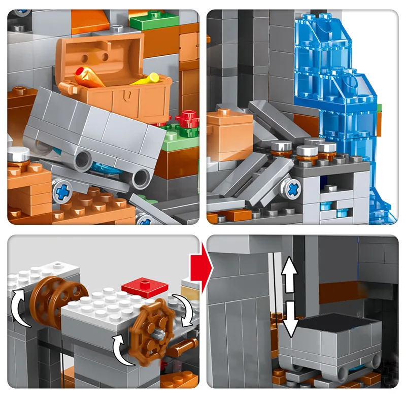 

1315PCS Compatible 21137 My World Building Blocks Mountain Cave Elevator Village Figures Module Bricks DIY Toys for Children