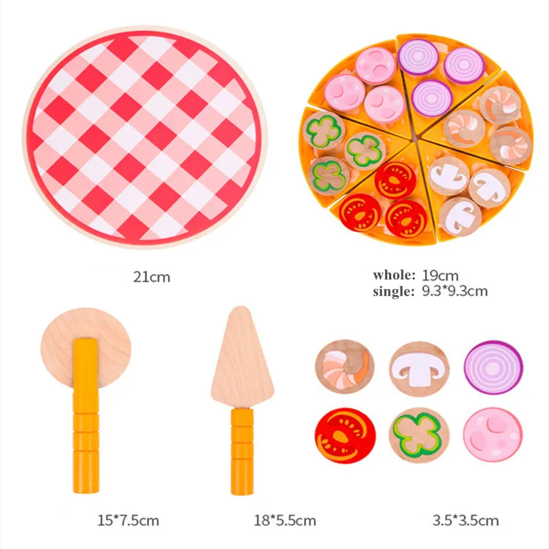 

Montessori Wooden Pizza Fruit Slice Fast Food Cutlery Kitchen Pretend to Play Children's Interactive Toy Set