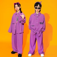 kid kpop hip hop clothing purple oversized shirt top streetwear casual baggy pants for girl boy jazz dance costume clothes