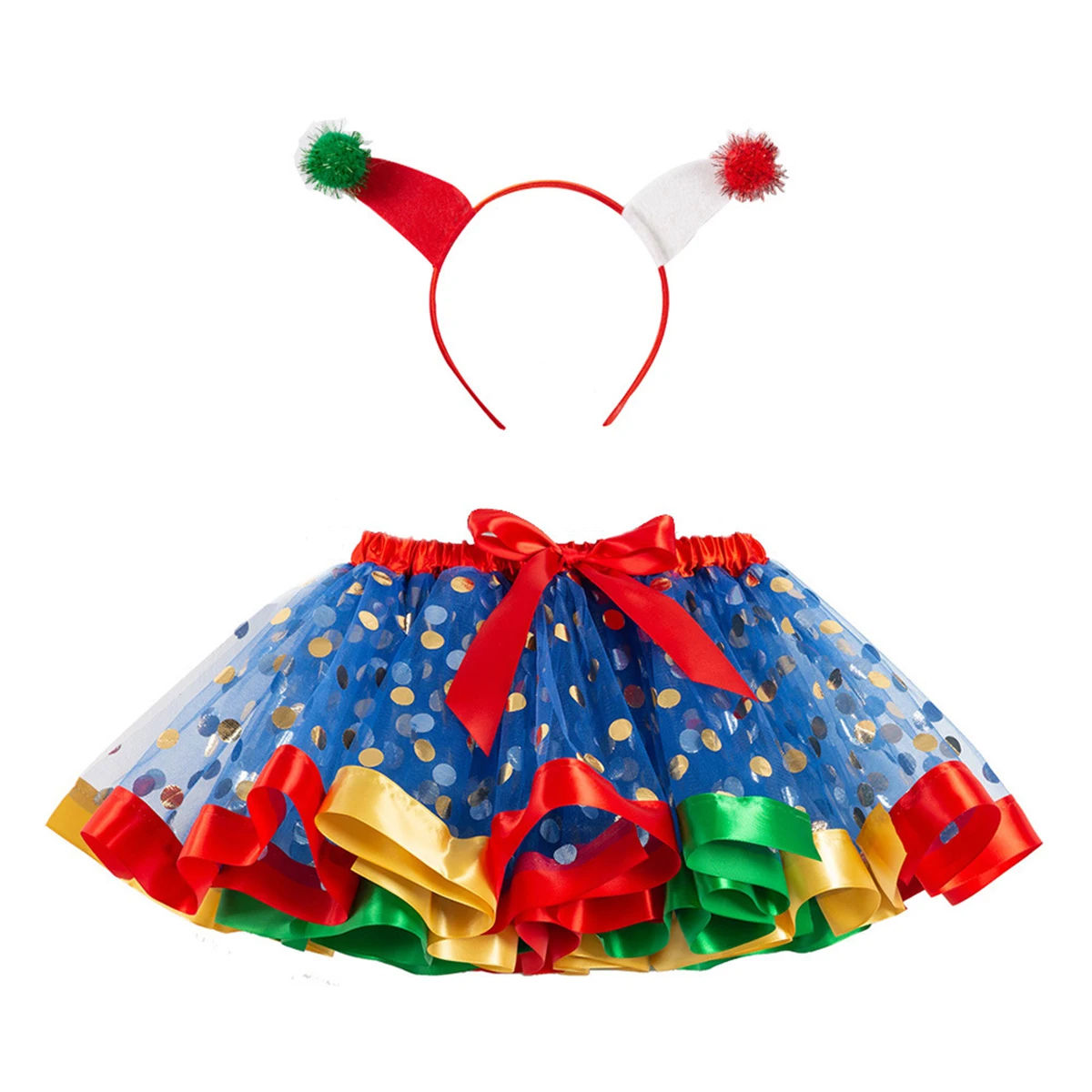 

2-12Y Christmas Baby Girls Dress Colorful Tutu Skirt Tulle Mini Skirts + Headwear 2pcs Girls Clothes