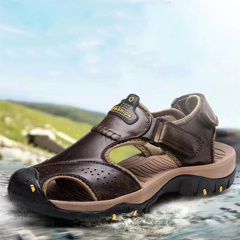 

38-46 Summer Cowhide Beach Shoes Outdoor Men's Casual Shoes Baotou Breathable Large Size Mountaineering Male Sandals