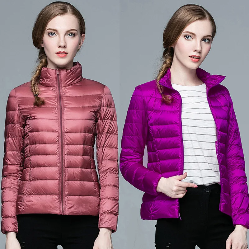 

SP0024 Stand Collar Short Outcoat Plus Size Womens Casual Winter Zipper Slim Solid Thick White Duck Down Jacket пуховик женский
