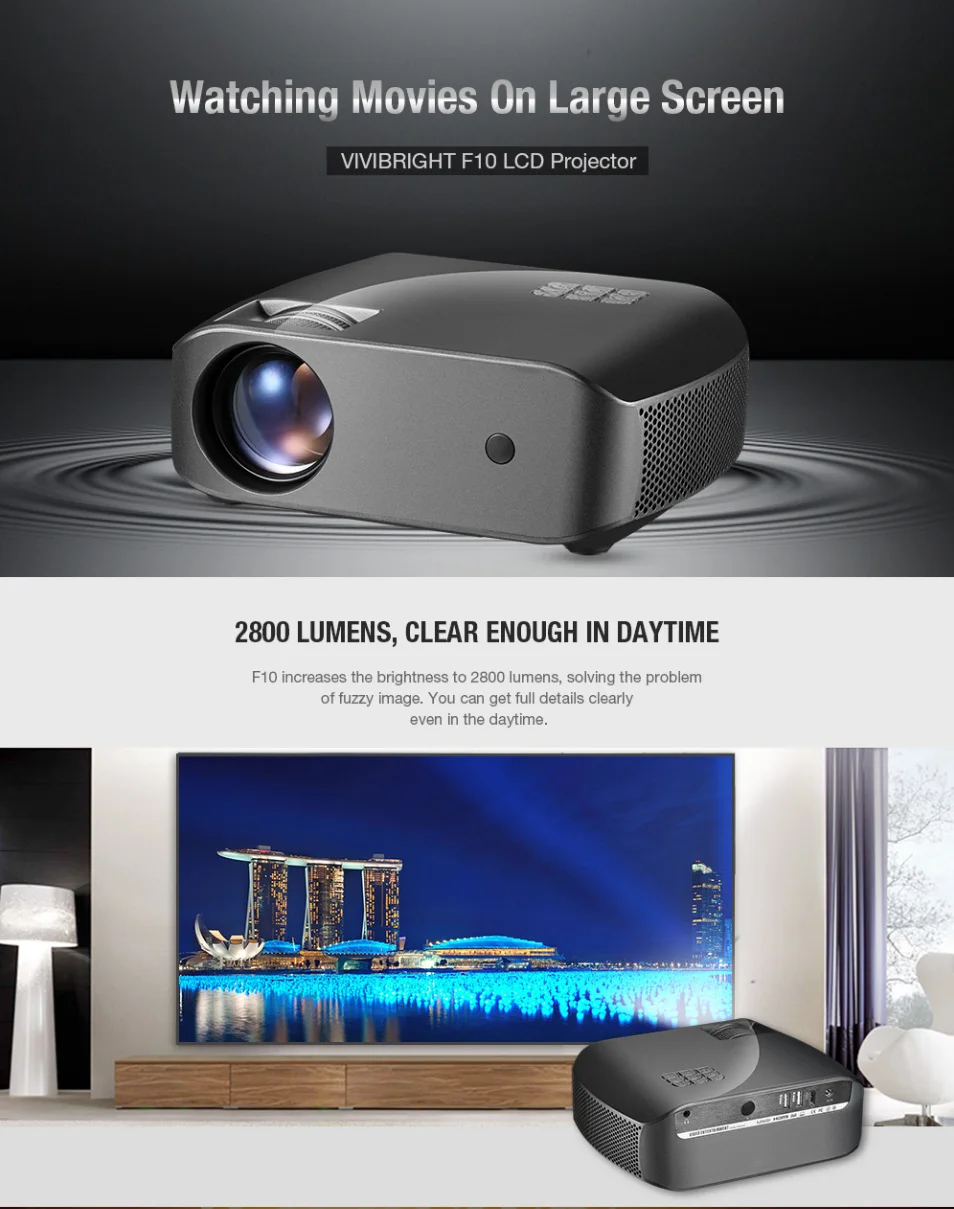 Vivibright проектор F10 3D HD видео проектор 1280x720p 2800 люмен светодиодный проектор для домашнего кинотеатра Поддержка 1080p HD-IN