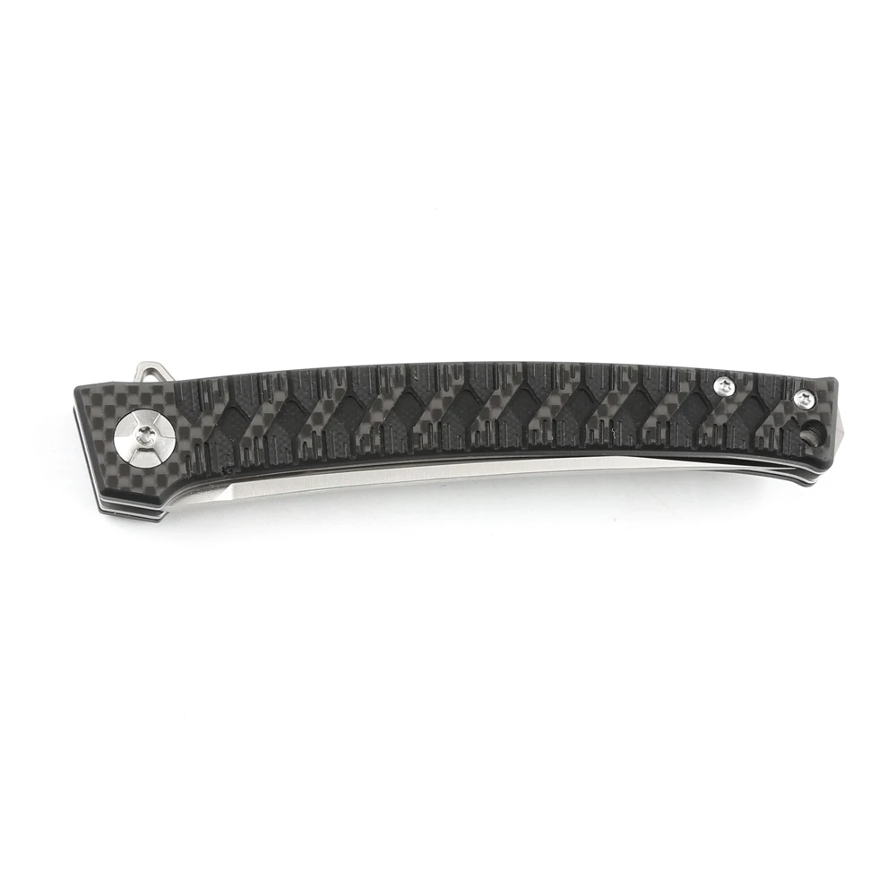 Online Nyata D2 Baja Pisau Samurai Sirip Pisau Lipat Fiber Karbon Menangani Camping Berburu Outdoor Survival Pisau Saku EDC Alat