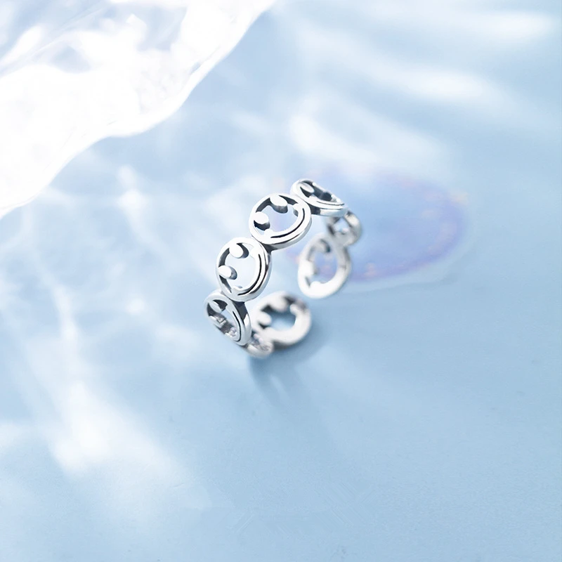 Элегантное открытое кольцо серебряного цвета с счастливым улыбающимся лицом для