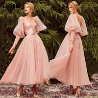lorie fairy prom dresses sweetheart puff sleeves bohemian tea length blush pink party dress for graduation robe fete femme