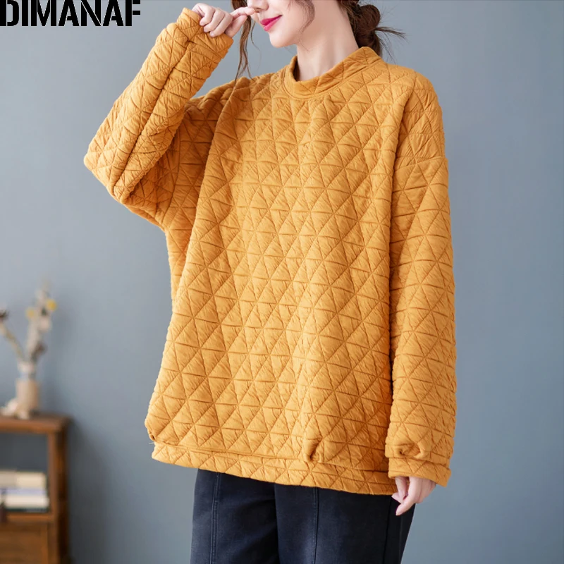 

Женский свободный топ из хлопка DIMANAF, винтажный УТЕПЛЕННЫЙ ТОП большого размера, одежда для осени и зимы