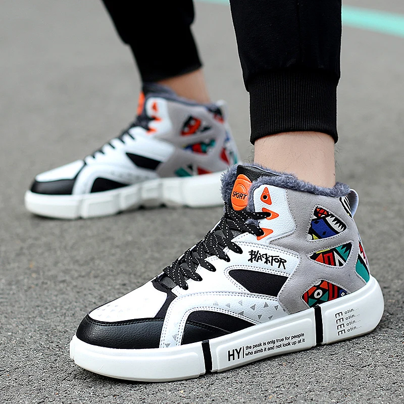 Женские высокие кроссовки теплая зимняя обувь с плюшевой подкладкой на