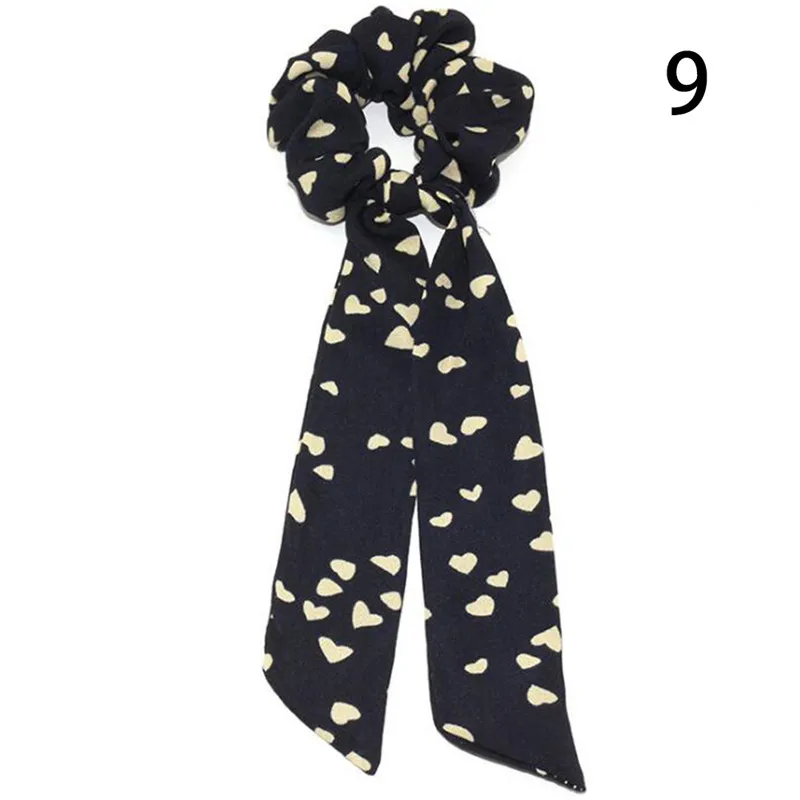 9 Элегантные женские резинки для волос с цветочным принтом и конским хвостом, Длинные эластичные резинки для волос, для девочек, в горошек, завязанные веревки для волос, аксессуары для волос - Цвет: 9