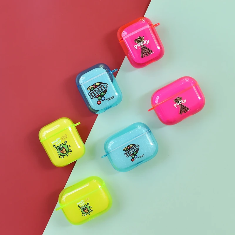Чехол для наушников airpods 1 2 pro флуоресцентный цветной чехол популярный снэк