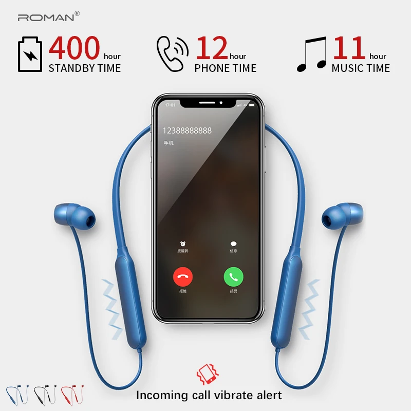 Roman Z702 bluetooth наушники с шейным ремешком беспроводные для Xiaomi iPhone стерео auriculares fone de
