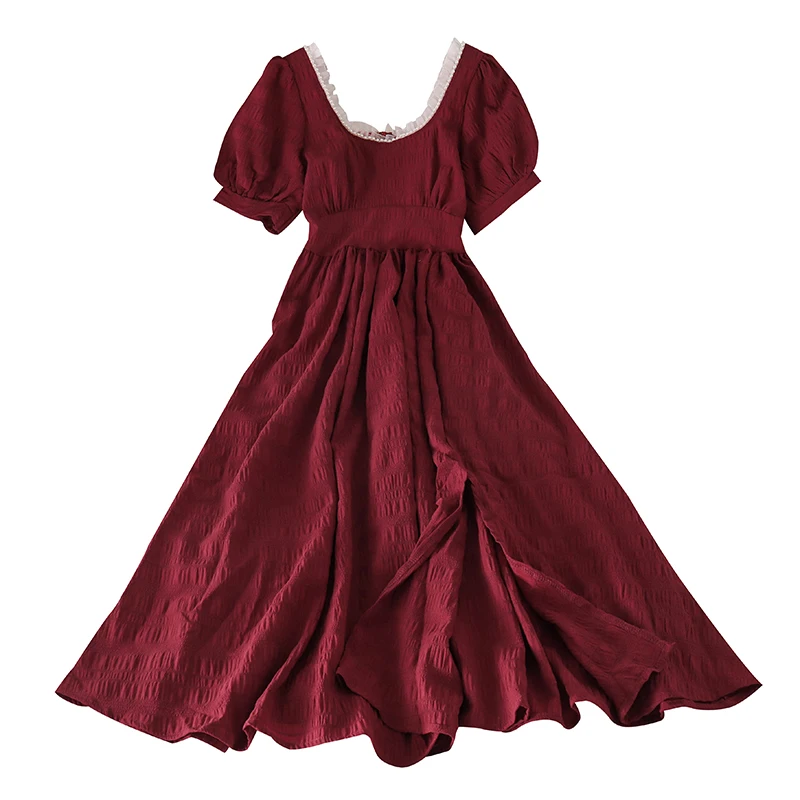 

Summer Short Sleeves Elegance Sweet A-Line Square Collar Brief Girls OL Hot Chic All Match Long Dresses Vestidos