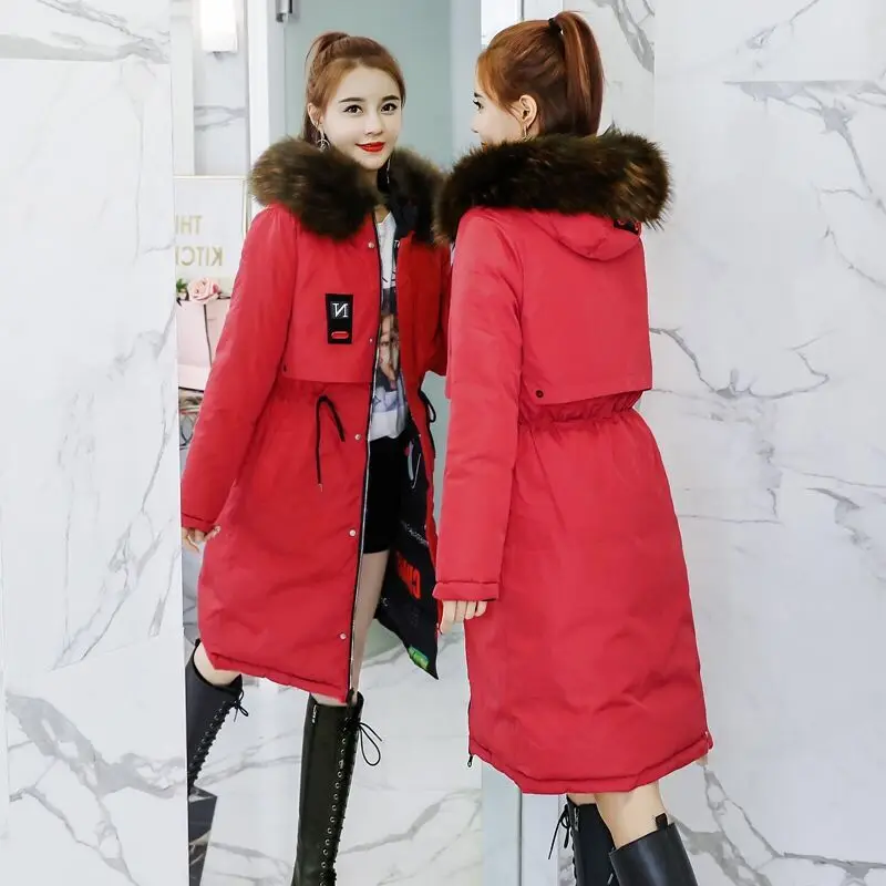 Красный YTNMYOP Casaco Feminino зимние женские пальто Длинная женская парка с капюшоном и меховым воротником, большие размеры, толстые теплые куртки для женщин - Цвет: Красный