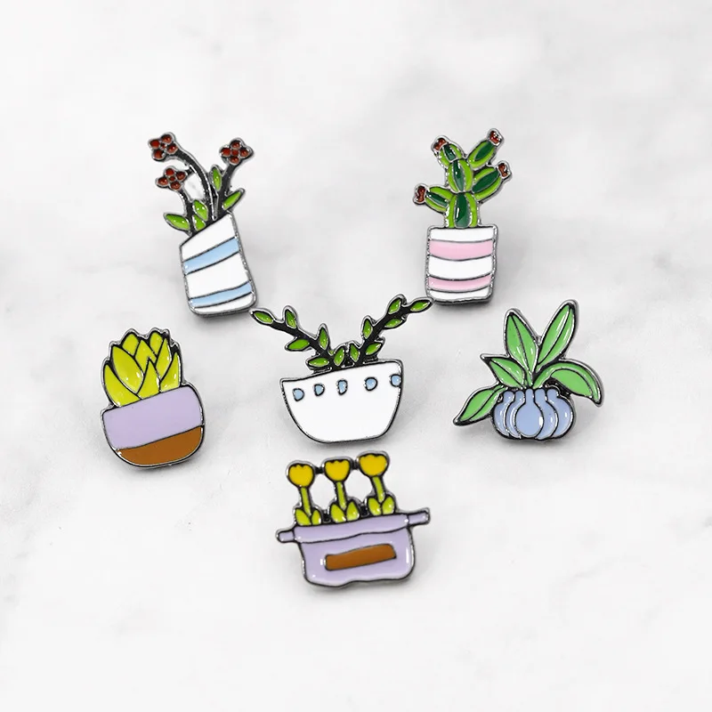 Креативная модная металлическая эмалированная брошь в виде вазы милая Цветочная