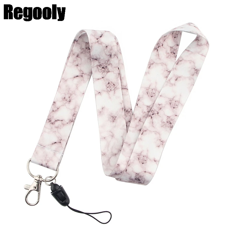 

10pcs White Marble Pattern Lanyard Keys Phone Holder Funny Neck Strap With Keyring ID Card DIY Animal webbings ribbons Hang Rope