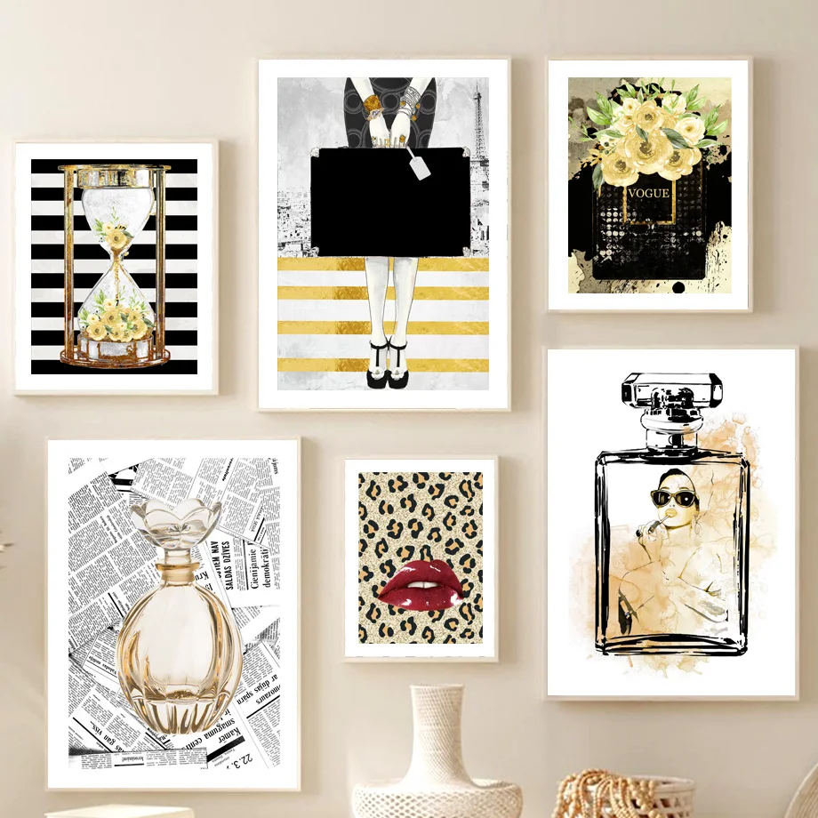 

Perfume Hourglass Sexy Red Lips Magazine Wall Art Canvas Painting Nordic Posters And Prints Wall Pictures For Living Room Decor