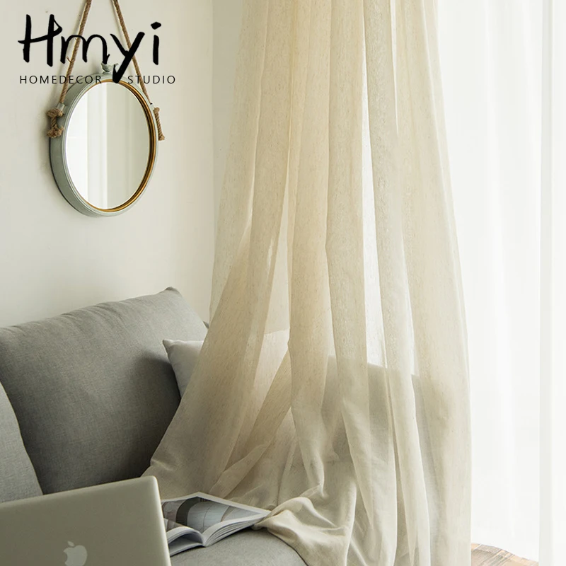 Japanese Style Linen Sheer Curtains For Living Room Bedroom Beige Tulle Curtains For Window Drapes Curtains For Kitchen Blinds