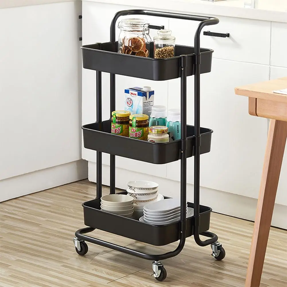

3-Tier Rolling Utility Cart Kitchen Trolley Rolling Storage Cart with Lockable Wheel and Handle Multifunction Heavy Duty